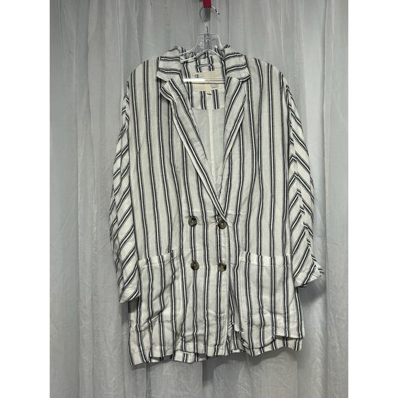 Anthropologie Pilcro Relaxed Striped Boho Lagenlook Linen Blazer Jacket XS - Picture 5 of 12
